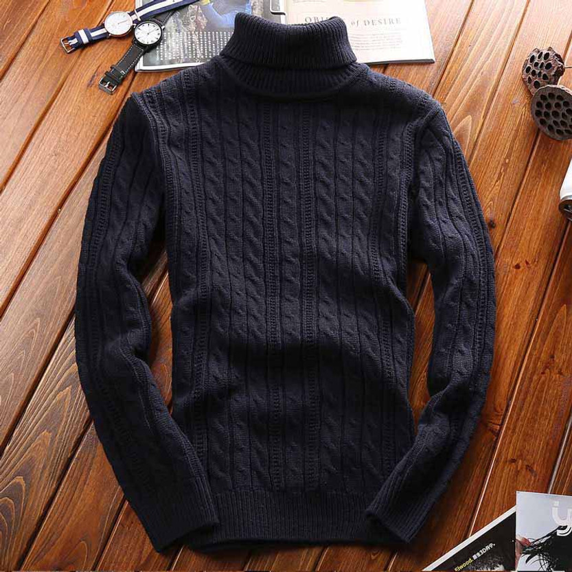Black knit pattern high neck long sleeve sweater | Mens sweaters online ...