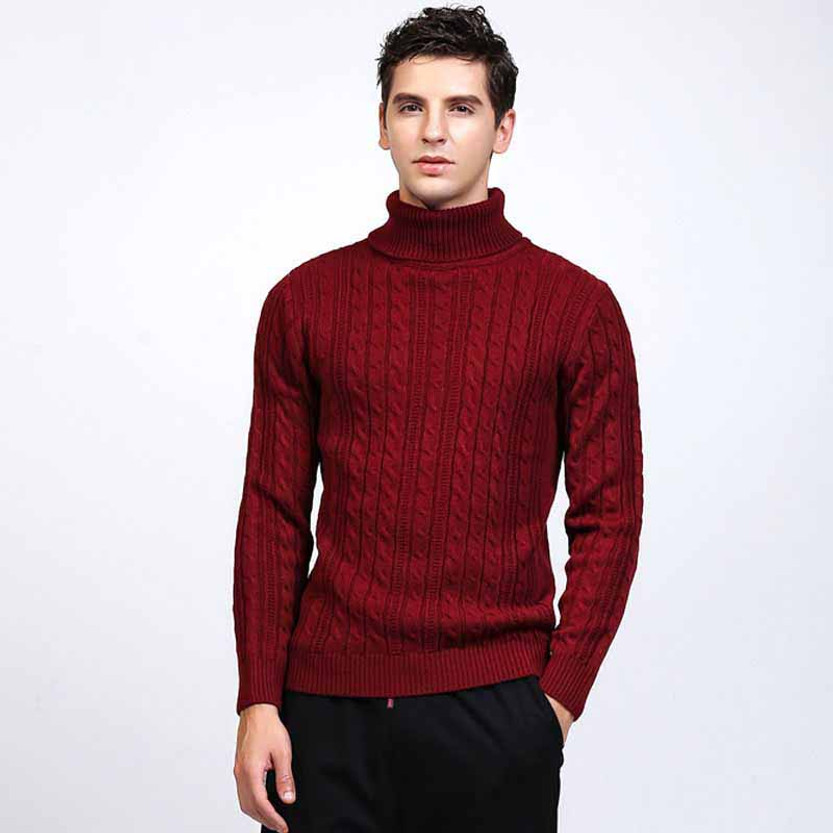 Red knit pattern high neck long sleeve sweater | Mens sweaters online ...
