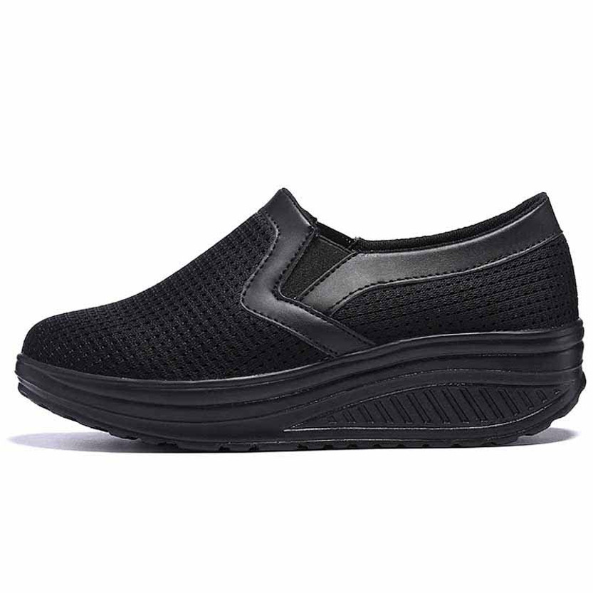 Black plain slip on rocker bottom shoe sneaker | Womens rocker shoes ...