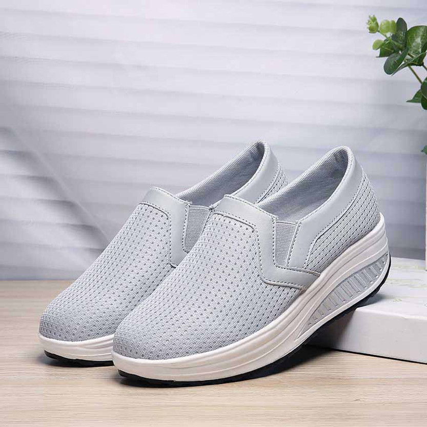 Grey plain slip on rocker bottom shoe sneaker | Womens rocker shoes ...