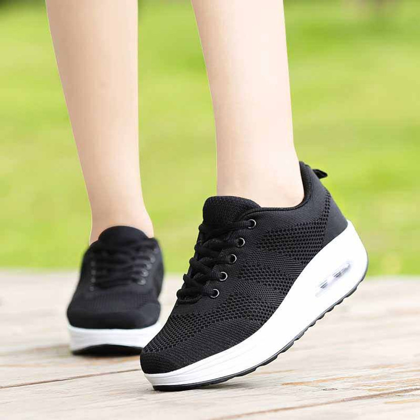 Black plain flyknit rocker bottom shoe sneaker | Womens rocker shoes ...