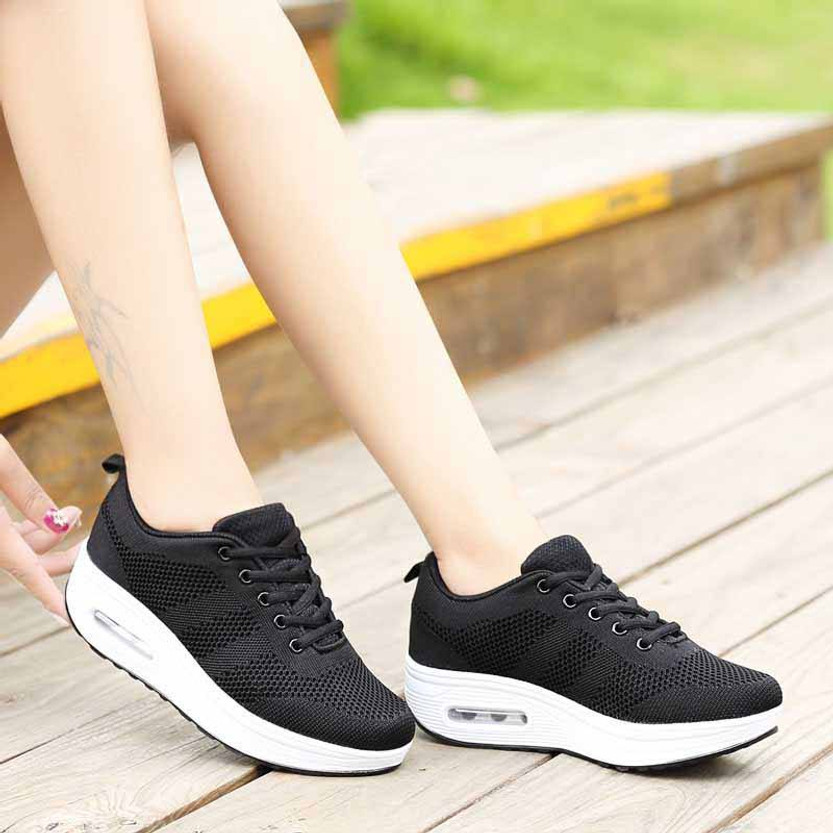 Black plain flyknit rocker bottom shoe sneaker | Womens rocker shoes ...