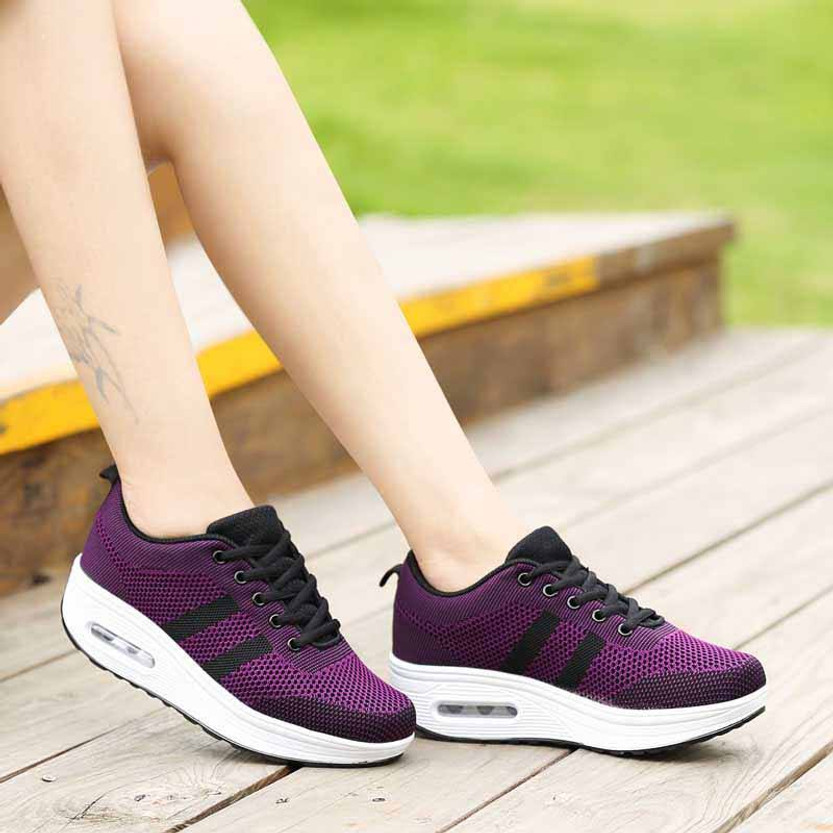 Purple plain flyknit rocker bottom shoe sneaker | Womens rocker shoes ...