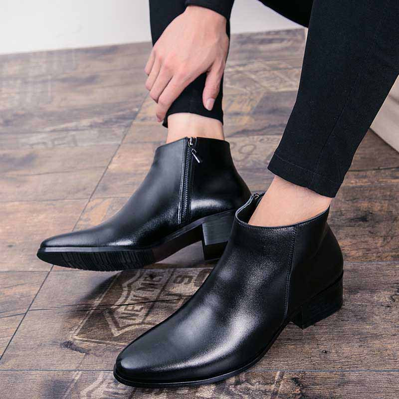Black plain zip slip on dress shoe boot 