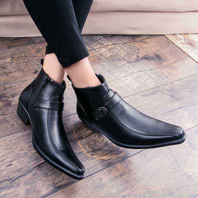 Black buckle design zip slip on dress shoe boot | Mens shoe boots ...