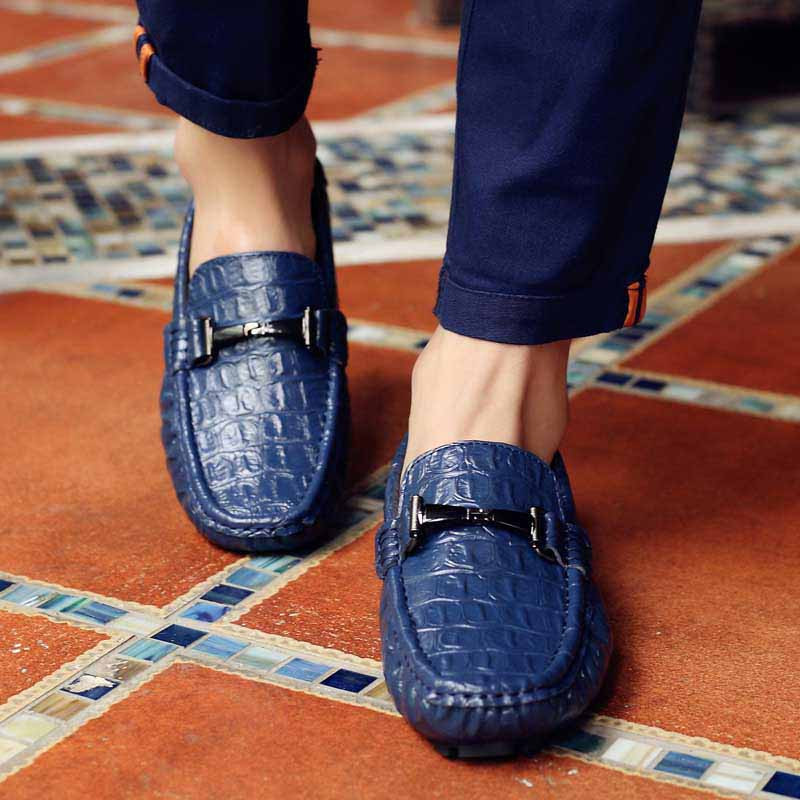 Blue crocodile pattern buckle slip on 