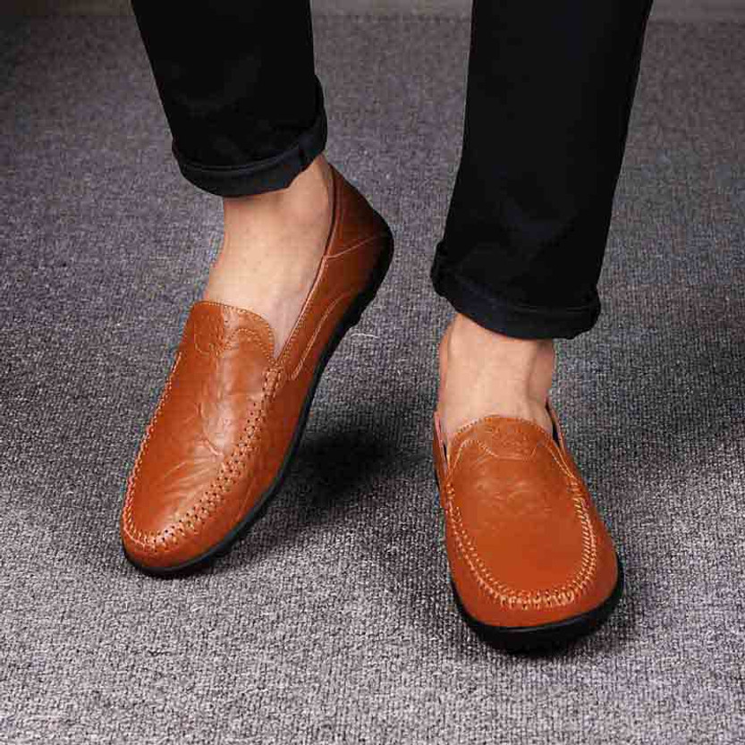 Red brown crumple leather slip on shoe loafer 02
