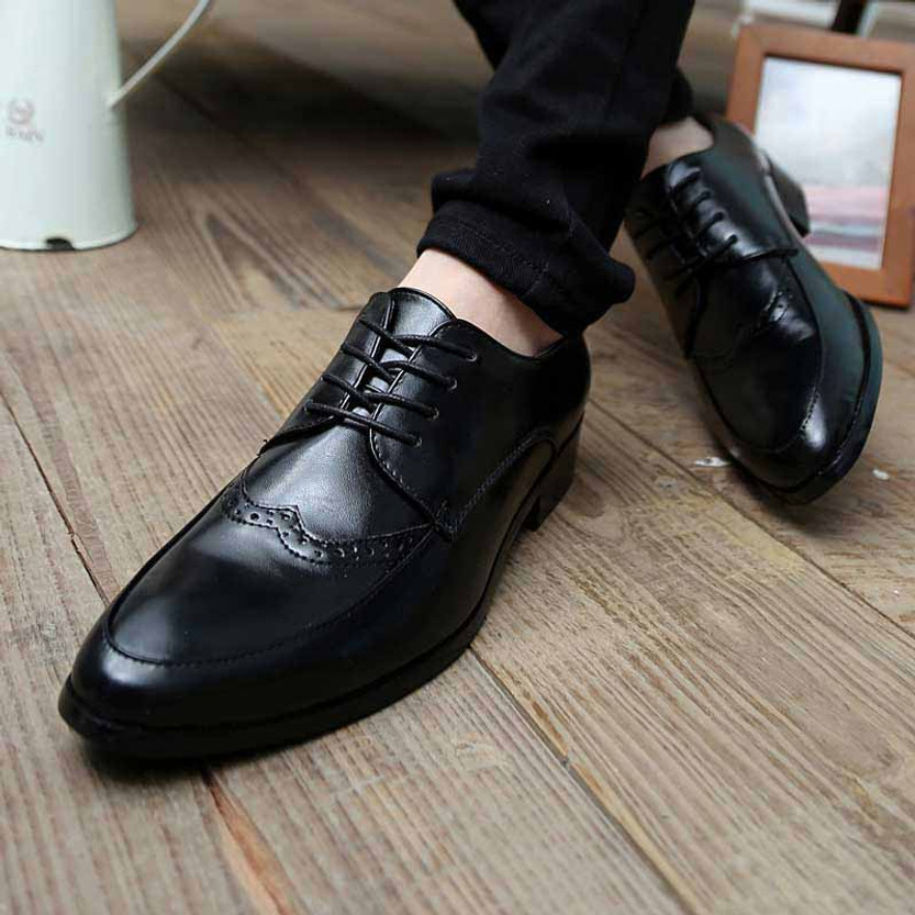 Black retro brogue leather derby dress shoe | Mens dress shoes online ...