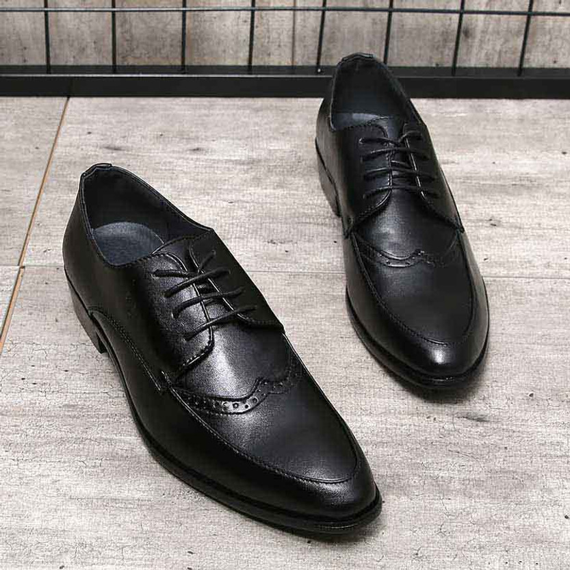 Black retro brogue leather derby dress shoe | Mens dress shoes online ...