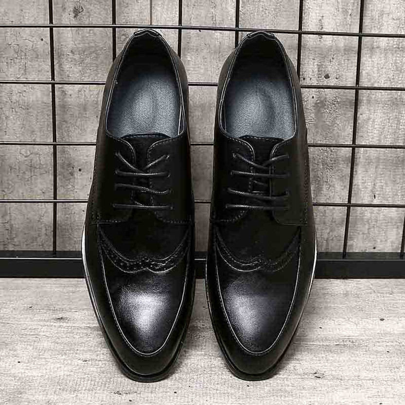 Black retro brogue leather derby dress shoe | Mens dress shoes online ...