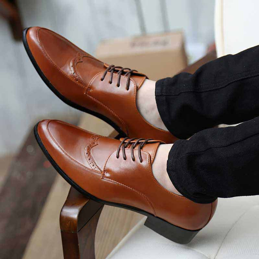 Brown retro brogue leather derby dress shoe | Mens dress shoes online ...