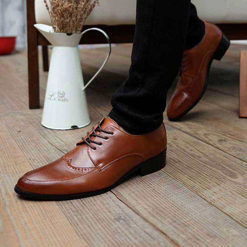 Brown retro brogue leather derby dress shoe | Mens dress shoes online ...