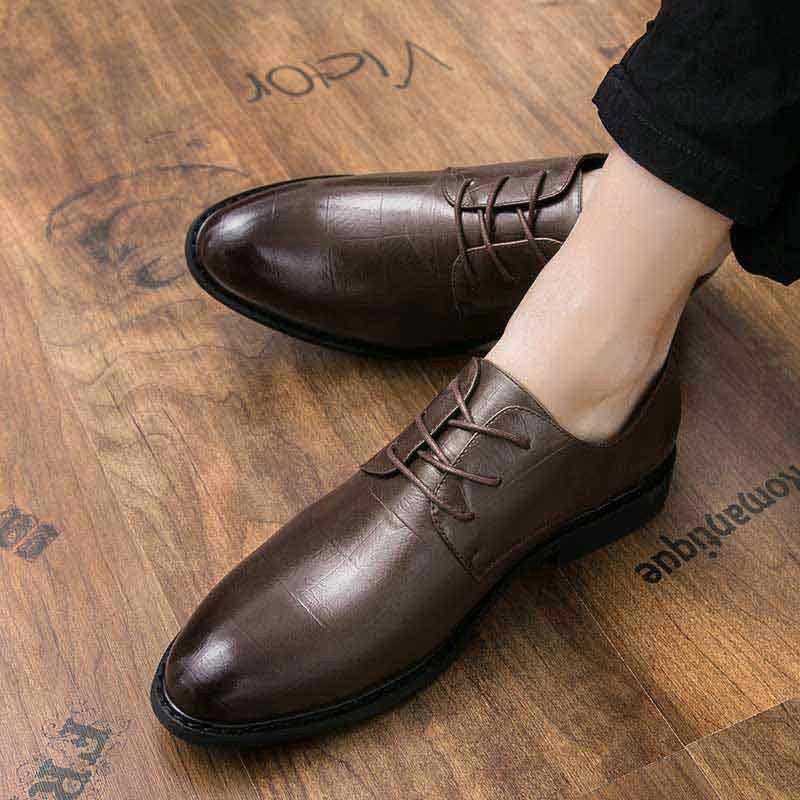 Brown check block leather derby dress 