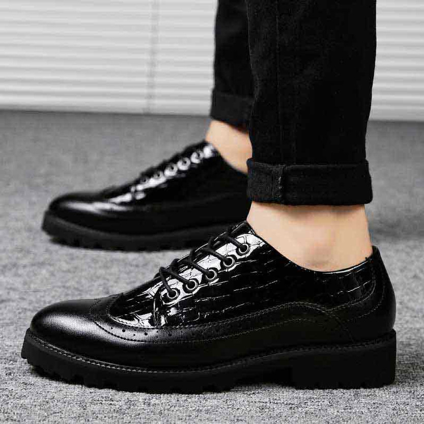Black brogue check leather derby dress shoe | Mens dress shoes online ...