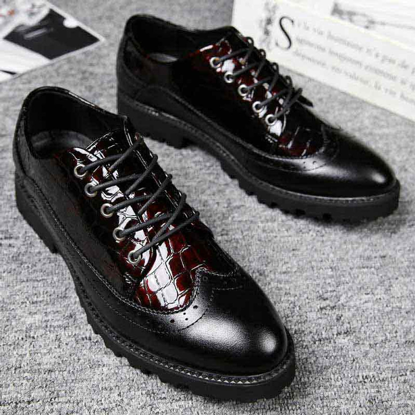 Black red brogue check leather derby dress shoe | Mens dress shoes ...