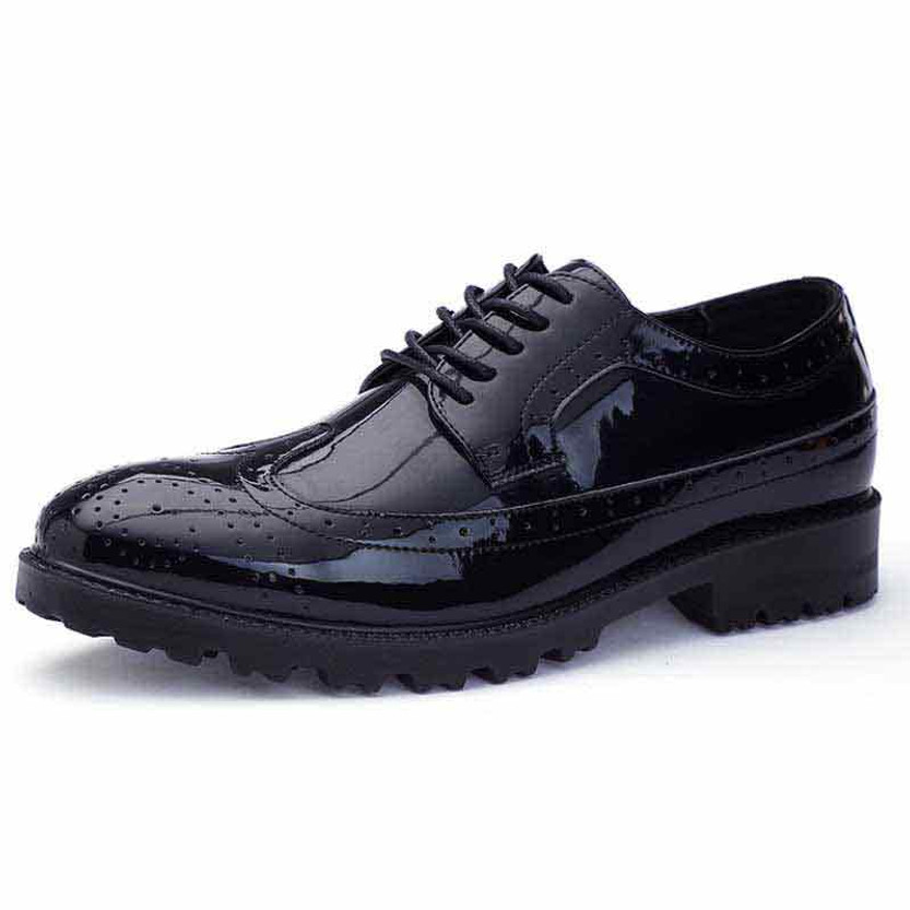 Black longwing brogue leather derby dress shoe 01