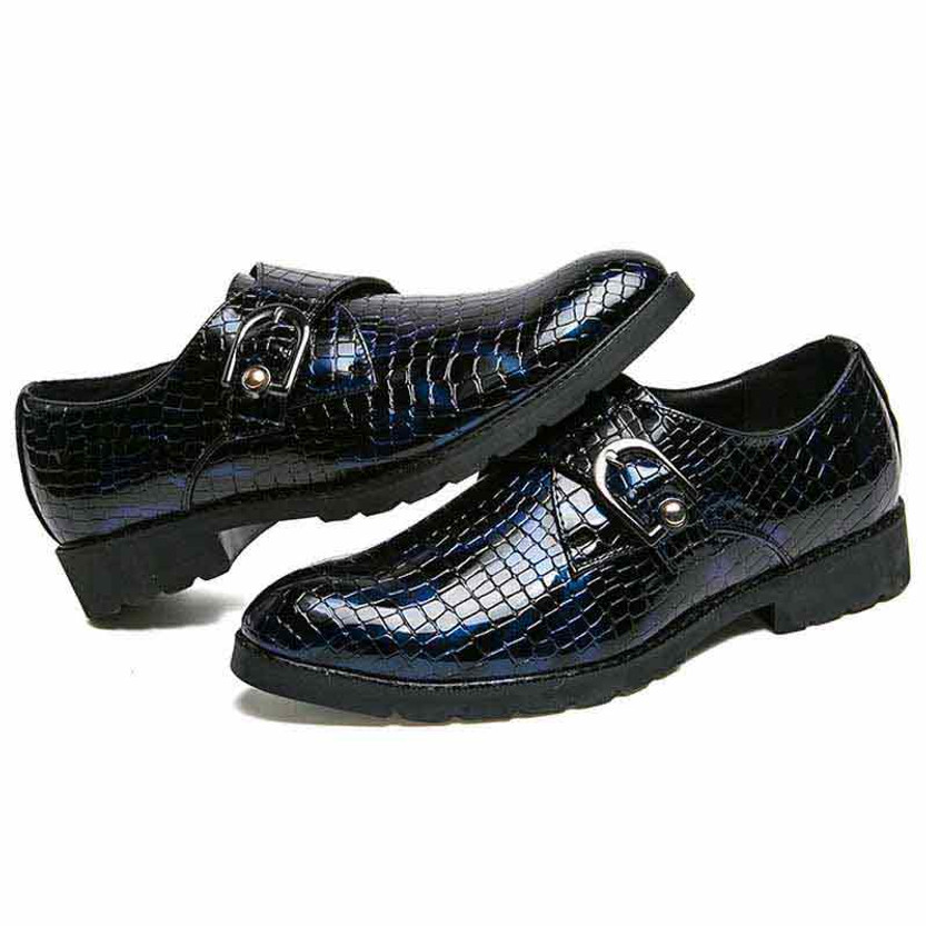 Blue snake skin pattern monk strap slip on dress shoe | Mens dress ...
