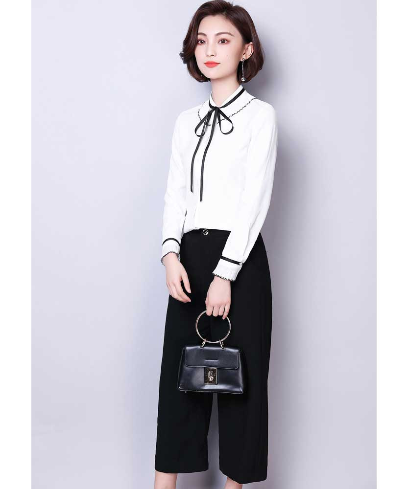 White contrast black long sleeve shirt 