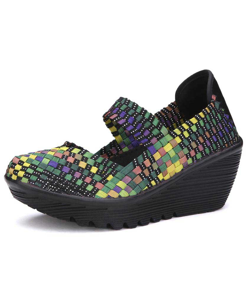 Rainbow weave low cut slip on shoe wedge sandal 01