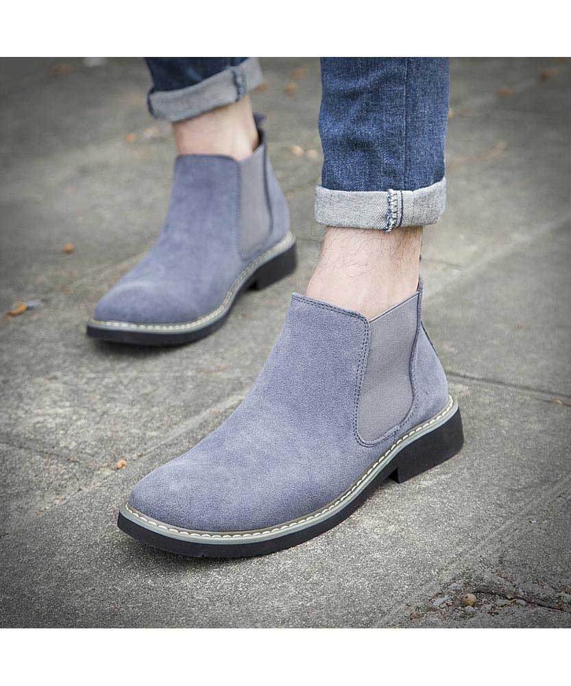Grey slip on dress shoe boot in plain | Mens shoe boots online 1527MS