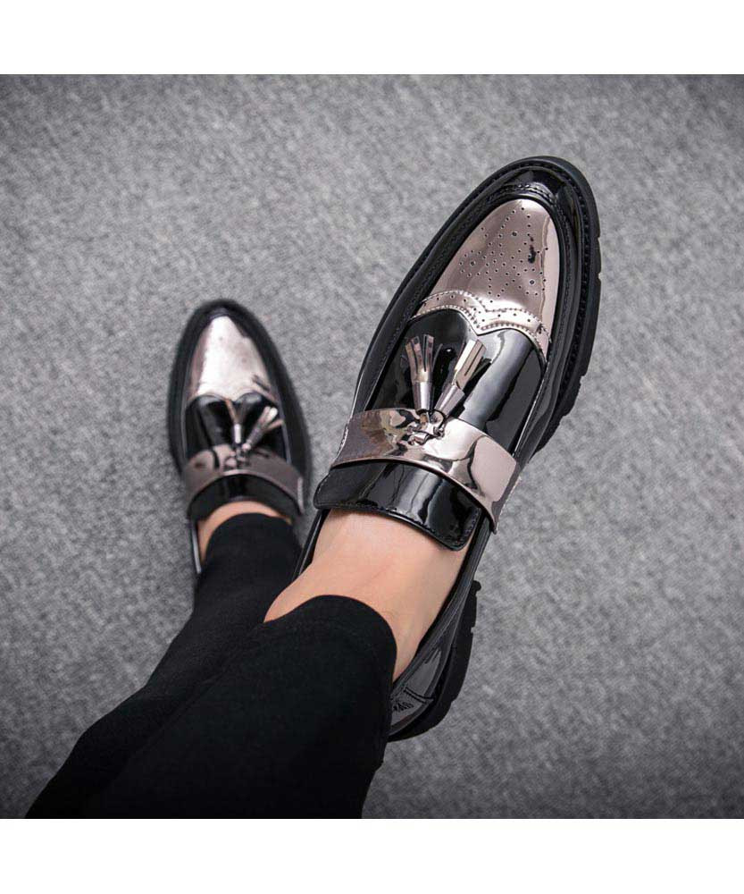 black and silver dress shoes