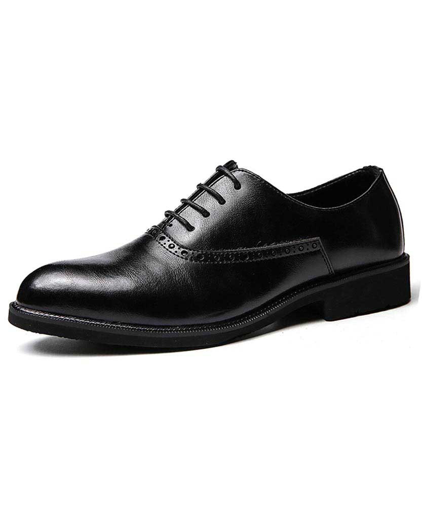 Black oxford brogue dress shoe in plain 01