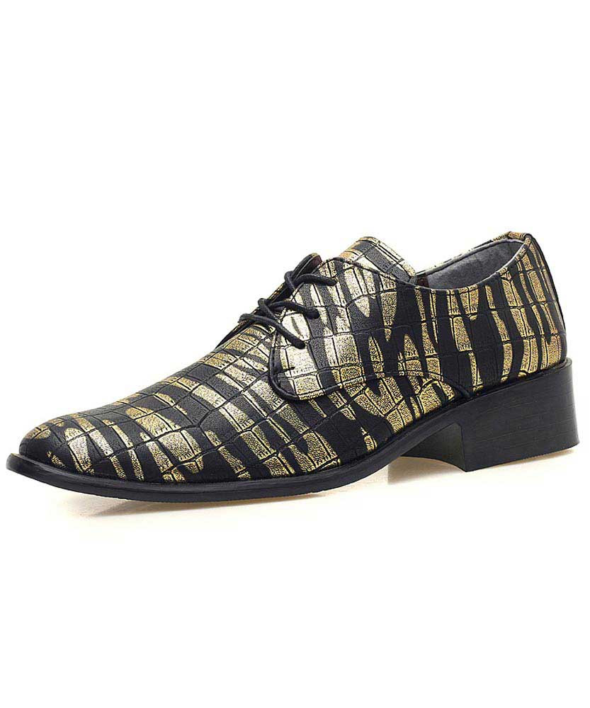 Golden camouflage check pattern derby dress shoe 01