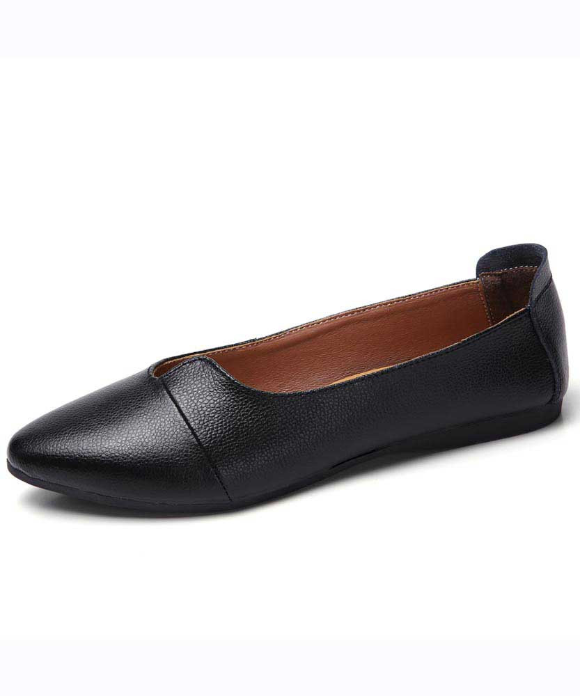 Black low cut point toe slip on shoe flat in plain 01