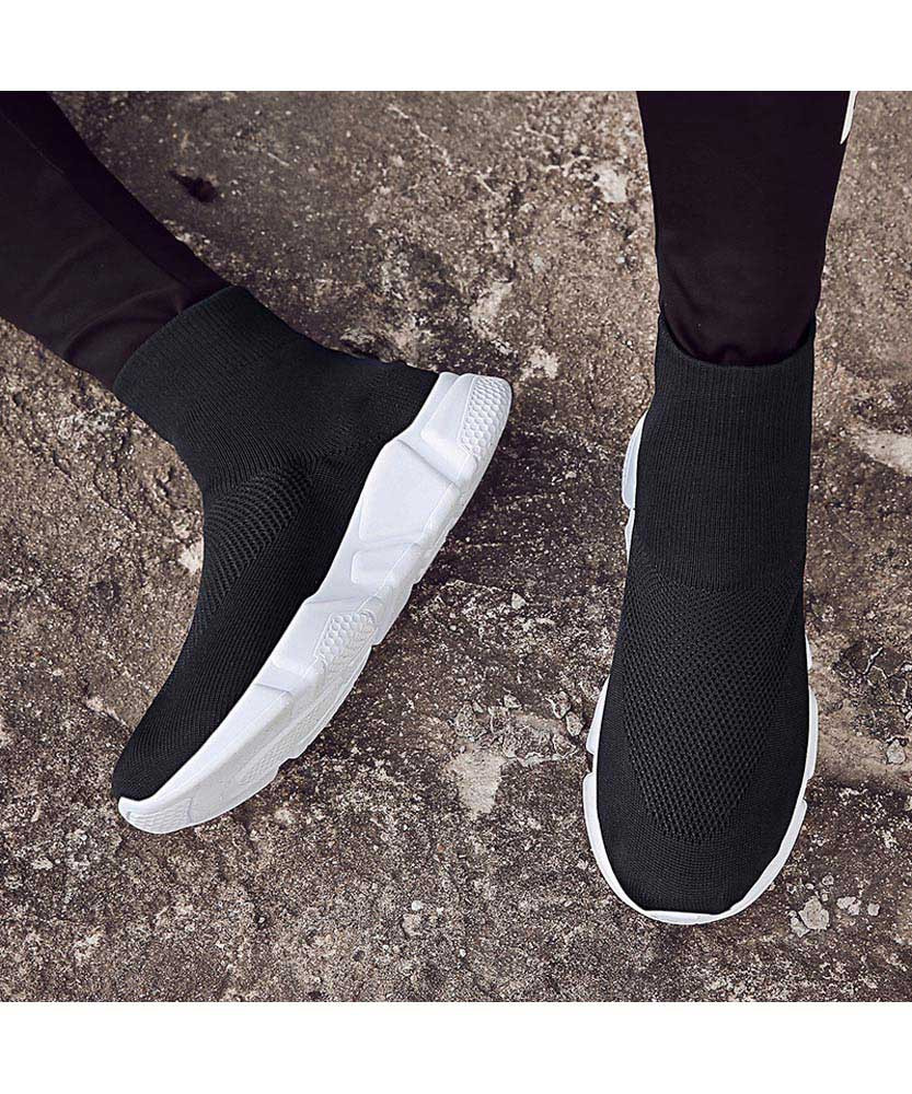 Black flyknit high top slip on sock 