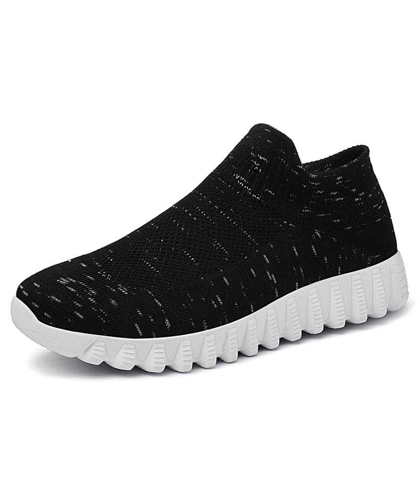 Black flyknit textured slip on sock like fit shoe sneaker 01