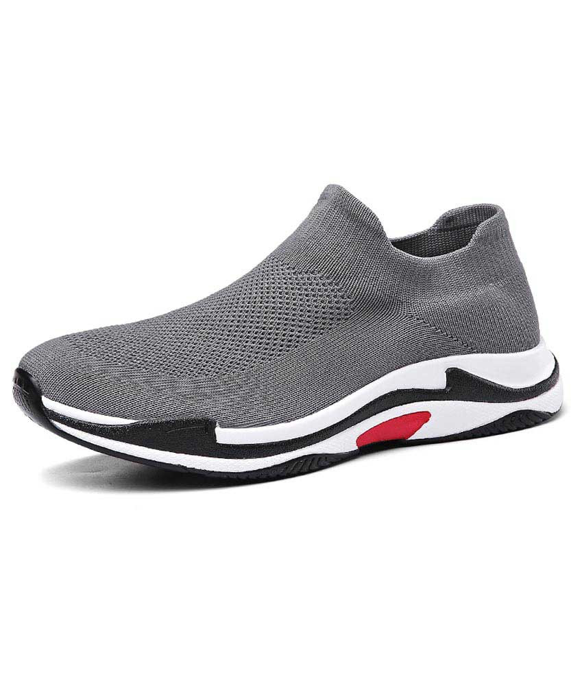 Grey flyknit plain sock like fit slip on shoe sneaker 01