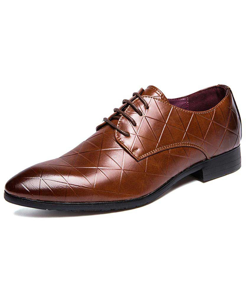 Brown triangle pattern leather derby dress shoe 01