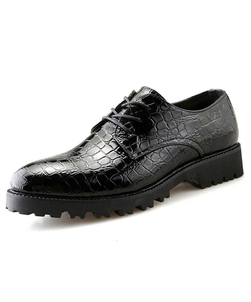 Black crocodile skin pattern derby dress shoe 01