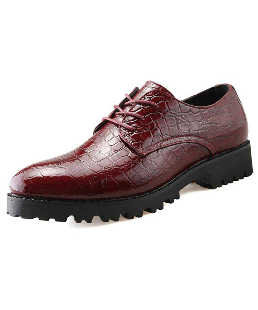 Red crocodile skin pattern derby dress shoe 01