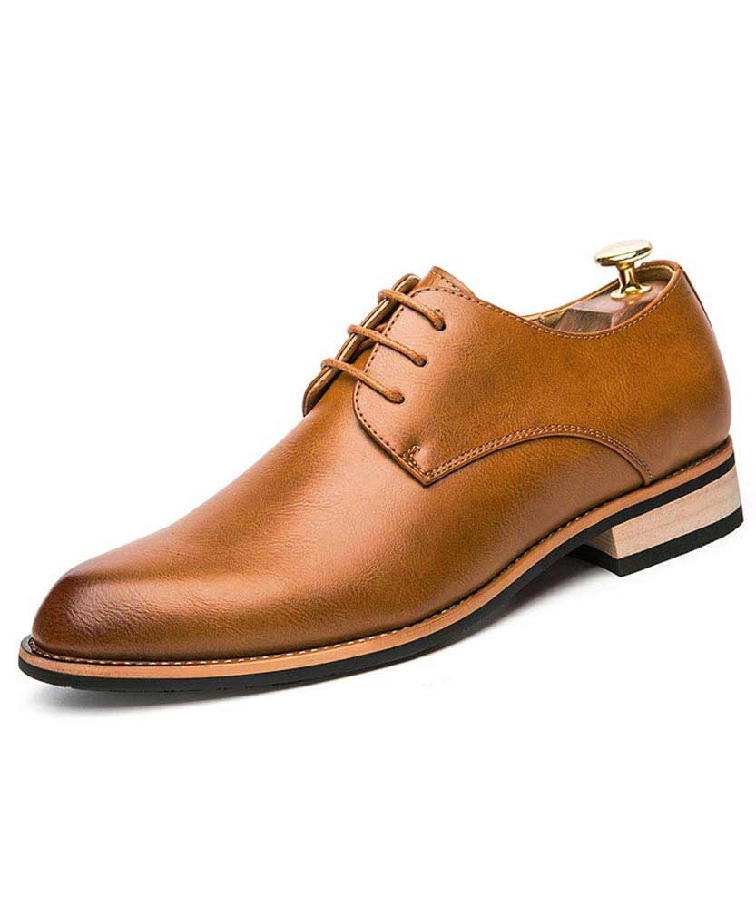 Brown retro toned leather derby dress shoe 01