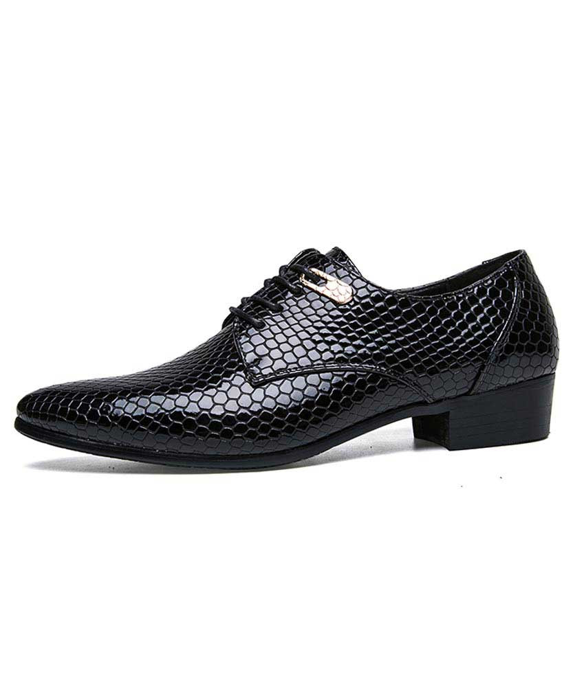 Black snake skin pattern leather derby 