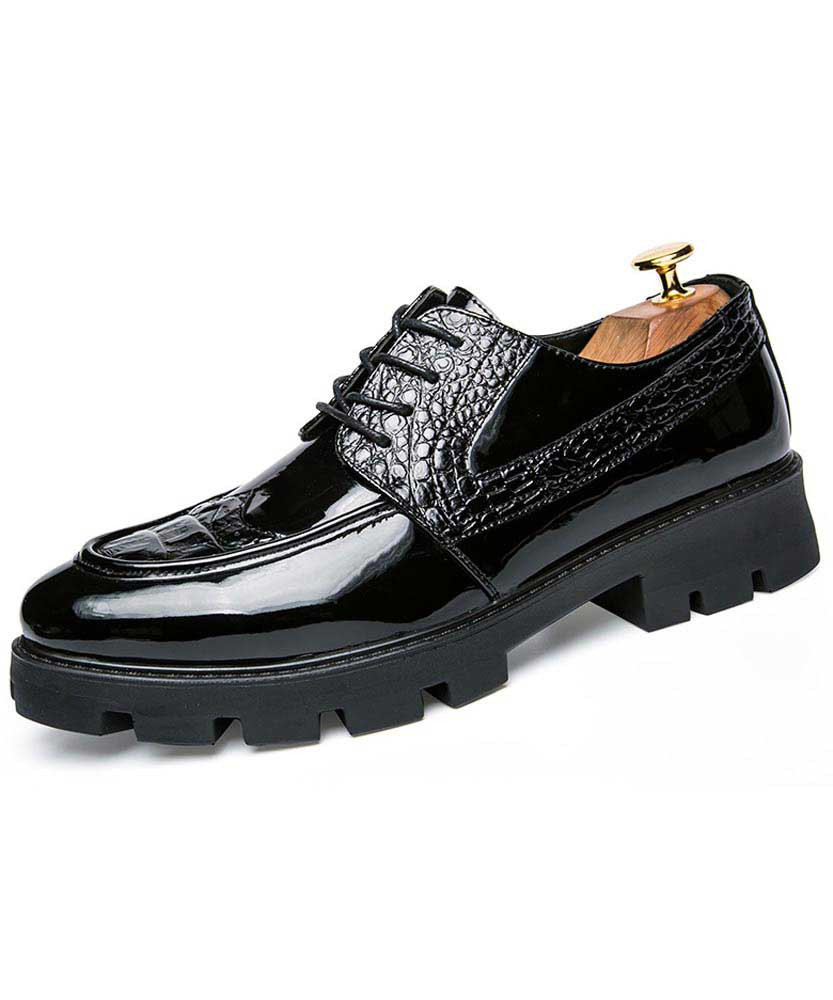 Black croco skin patent leather derby dress shoe 01