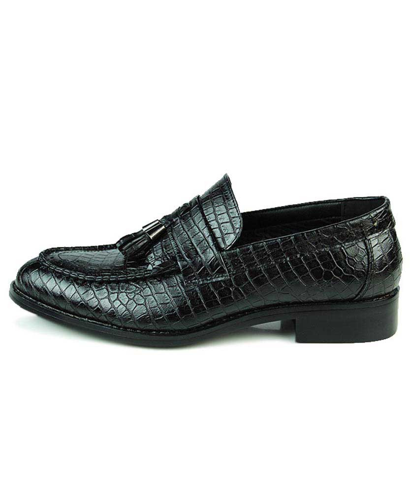Black croco skin pattern tassel slip on dress shoe | Mens dress shoes ...