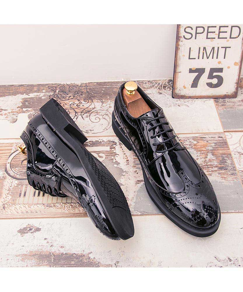 Black brogue patent leather derby dress shoe | Mens dress shoes online ...