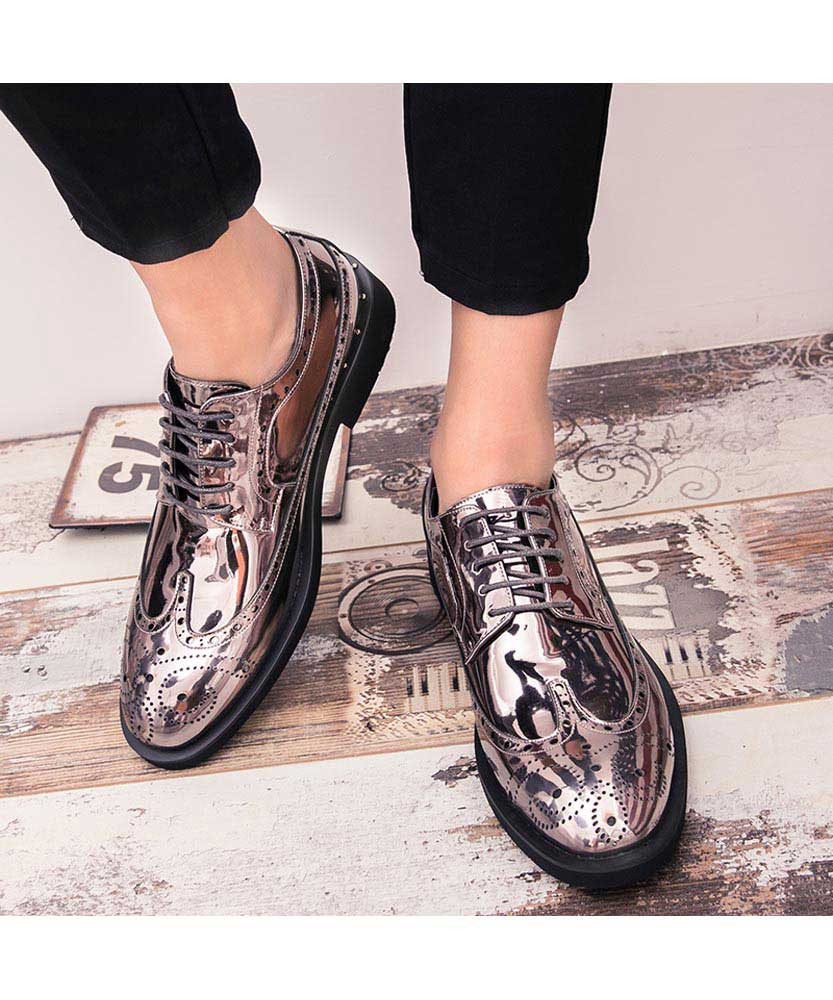 Silver brogue patent leather derby dress shoe | Mens dress shoes online ...