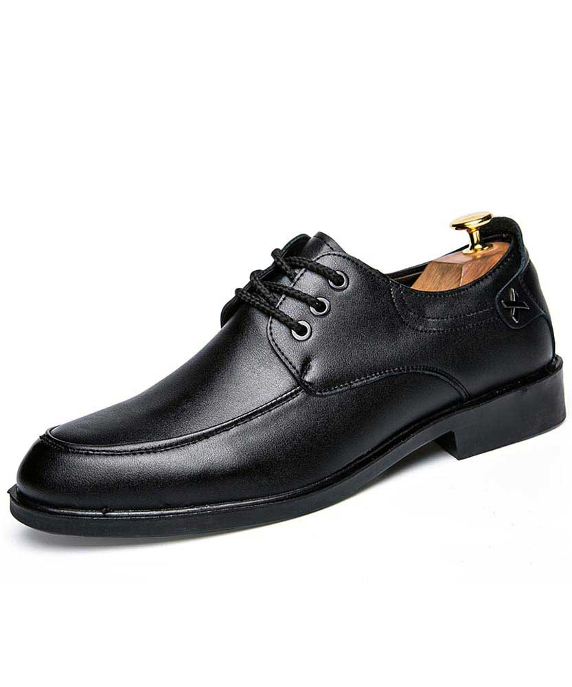 Black leather derby dress shoe cross metal decorated 01