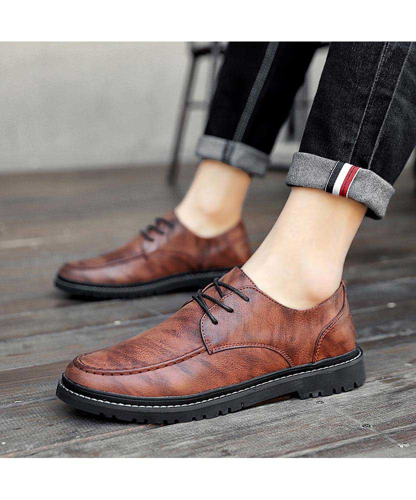 Brown retro texture leather derby dress shoe | Mens dress shoes online ...