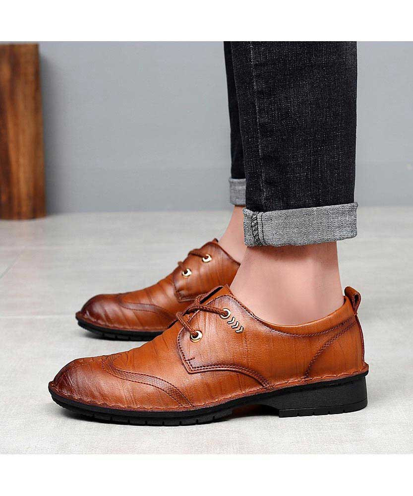 Brown retro texture leather derby dress shoe | Mens dress shoes online ...