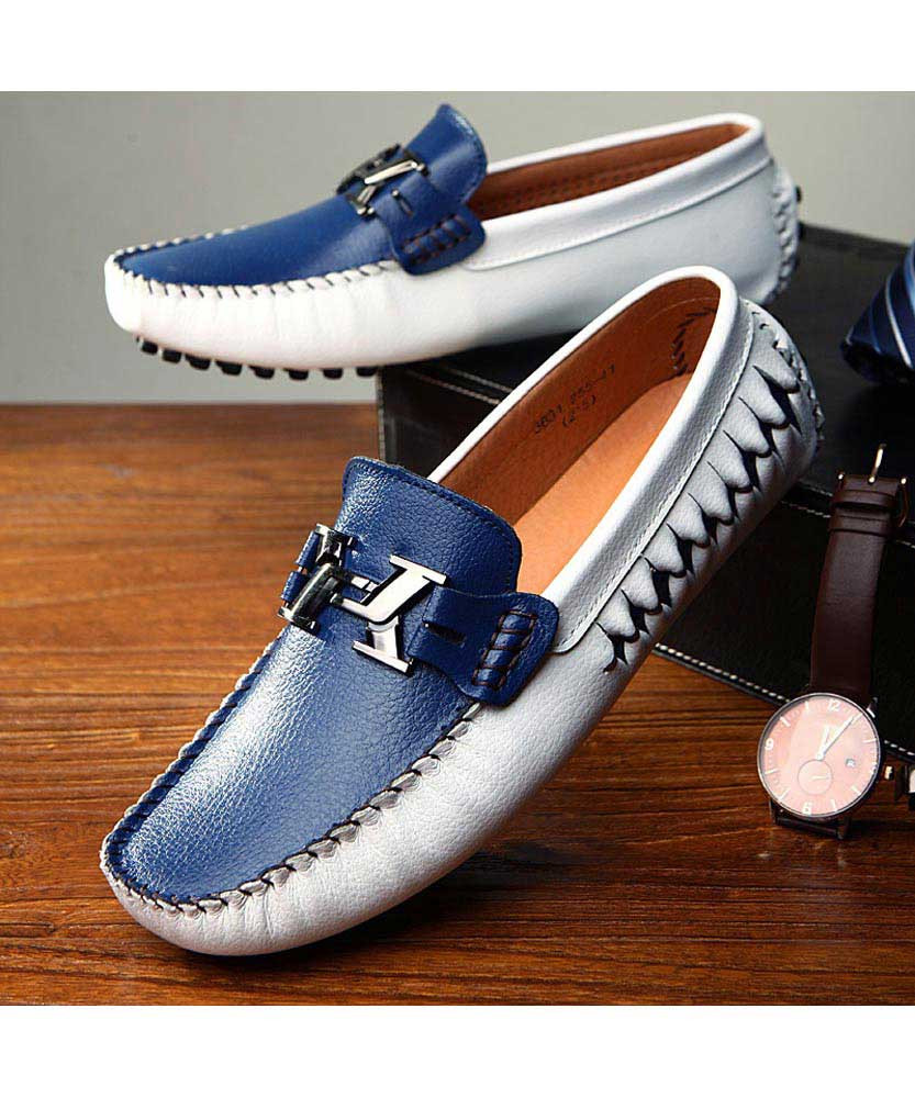 blue and white loafers