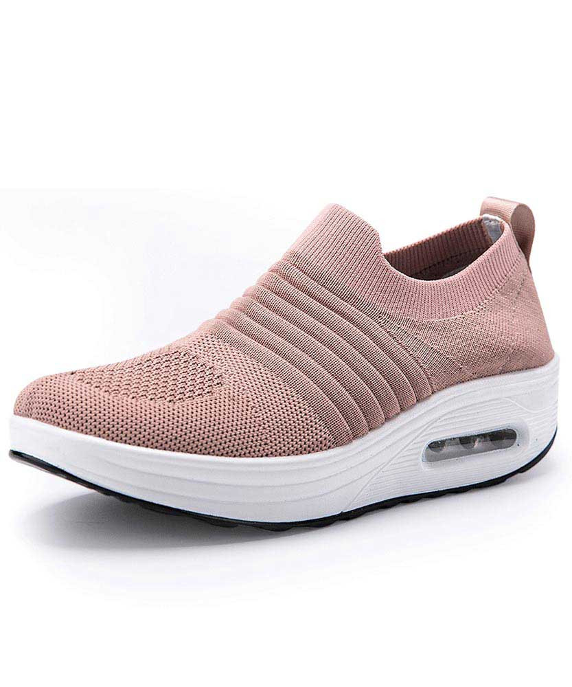 Pink flyknit stripe slip on rocker bottom shoe sneaker 01