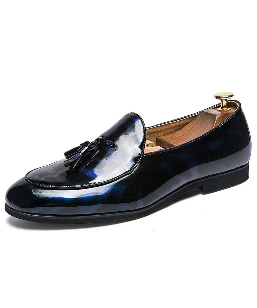 Blue patent leather slip on dress shoe with tassel 01 Blue patent leather slip on dress shoe with tassel 01
