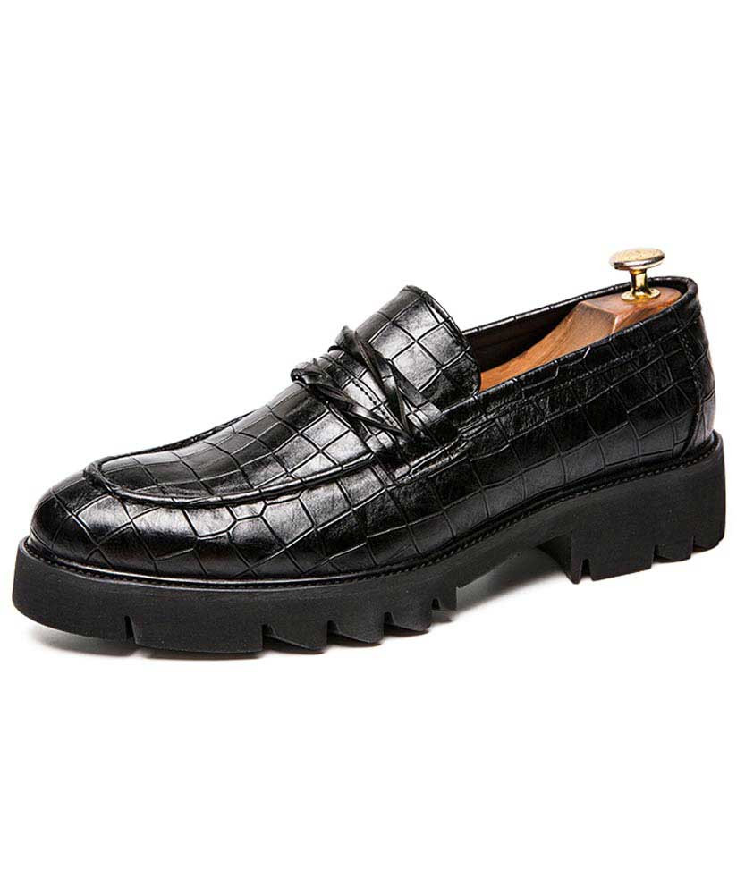 Black check twist buckle leather slip on dress shoe 01