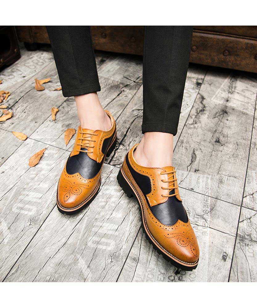 Brown two tone brogue leather derby dress shoe | Mens dress shoes ...