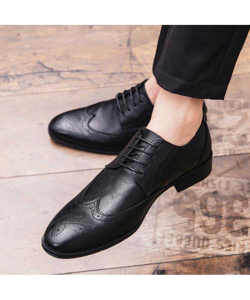 Black retro brogue leather derby dress shoe | Mens dress shoes online ...