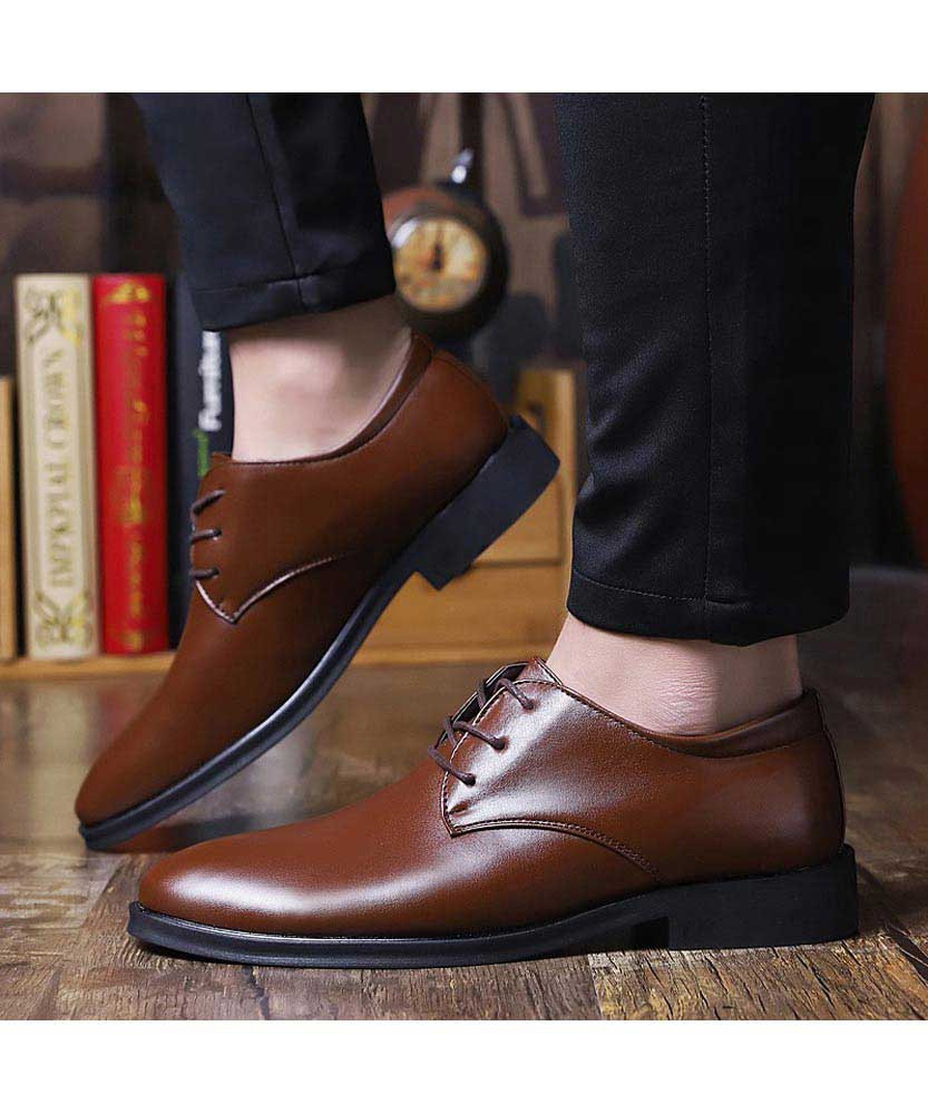 Brown leather derby dress shoe in plain | Mens dress shoes online 1745MS